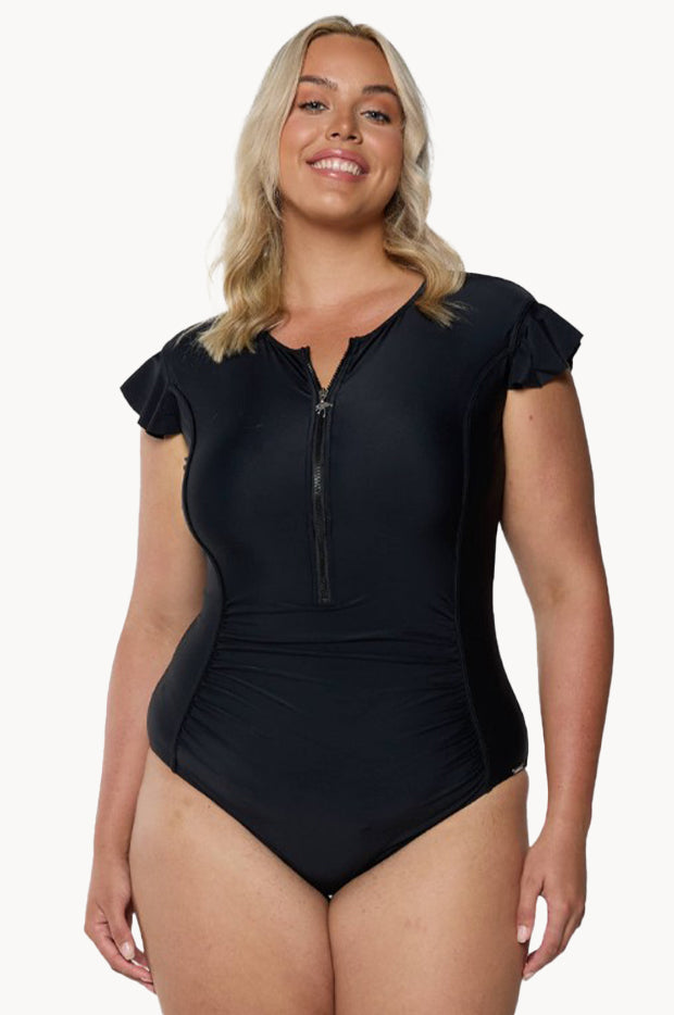 Capriosca - Plain Zip Front One Piece - Black | Swimwear Galore AU