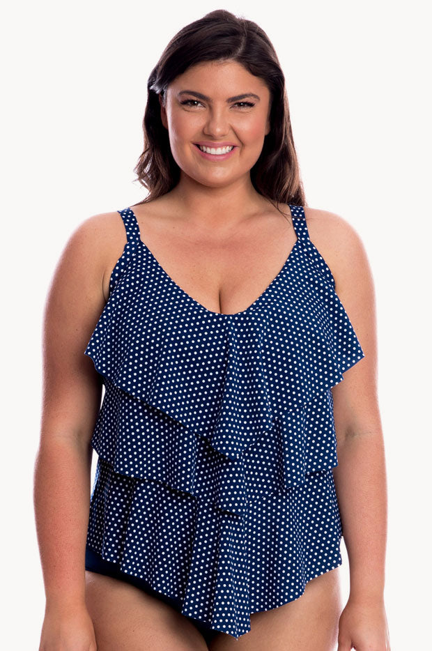 Capriosca - Dots Tiered Tankini Separate - Navy/White | Swimwear Galore AU