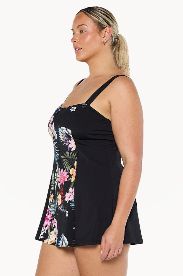 Capriosca Carnival Wide Strap Swim Dress Black/Multi