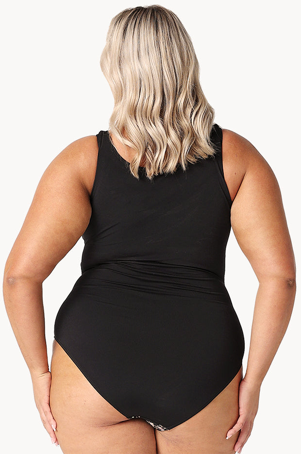 Capriosca - Wildflowers Zip High Neck One Piece - Black | Swimwear