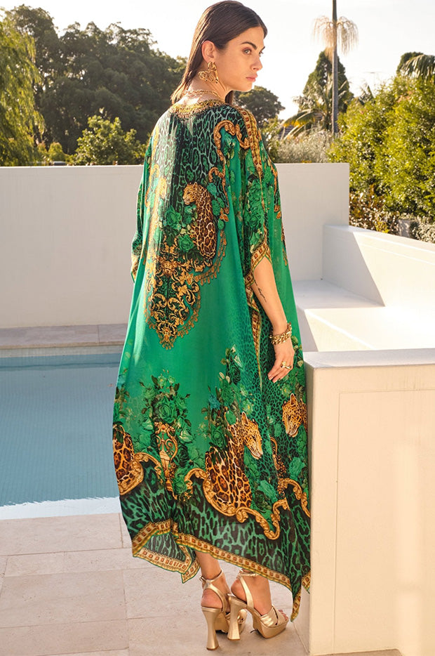 Emerald Leopardess Kaftan Dress