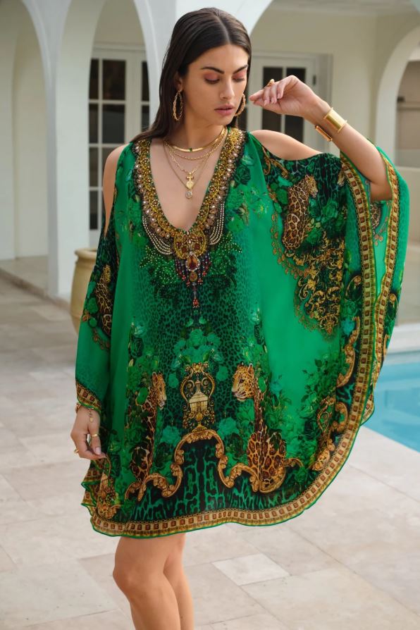 Emerald Leopardess Kaftan Dress