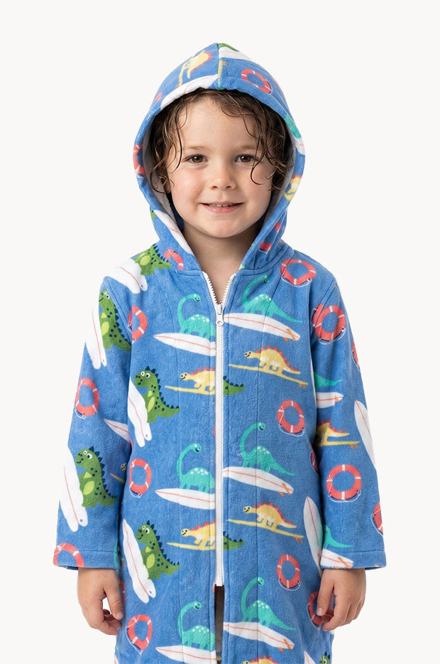 Kids Dino Surf Hooded Towelling Robe 3-5Y