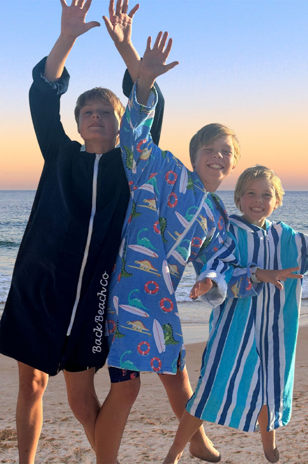 Kids Dino Surf Hooded Towelling Robe 5-7Y