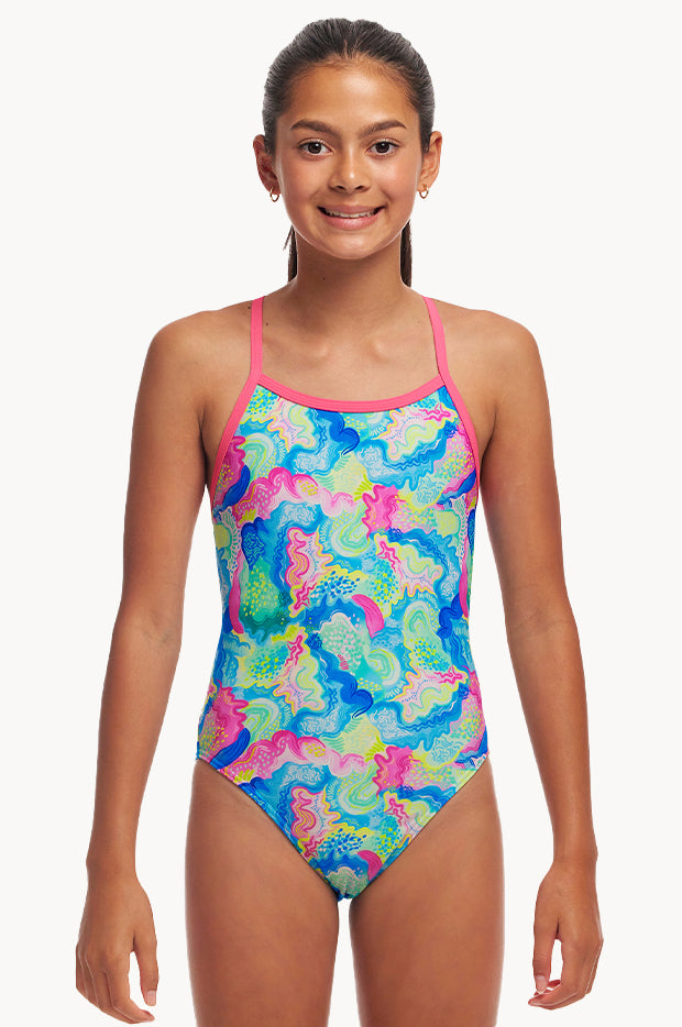 Girls Olive Oily Single Strap One Piece