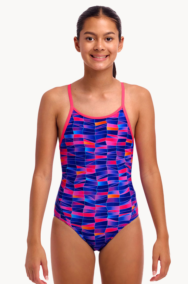 Girls Warped Waves Diamond Back One Piece