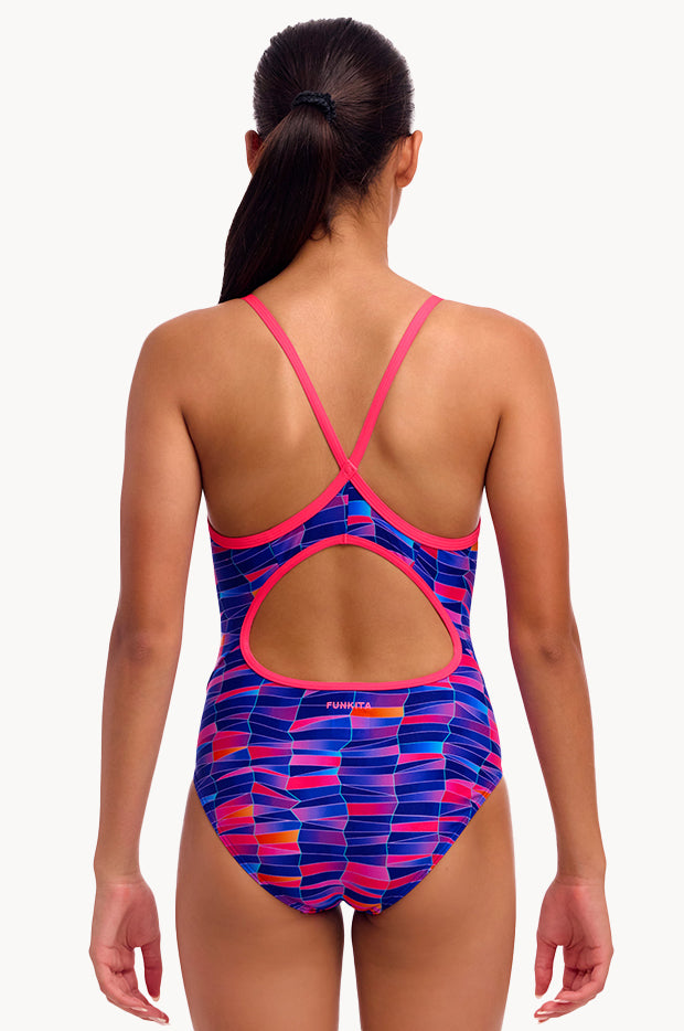 Girls Warped Waves Diamond Back One Piece