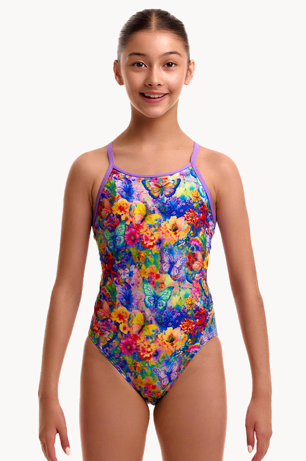 Girls Austin Flowers Diamond Back One Piece