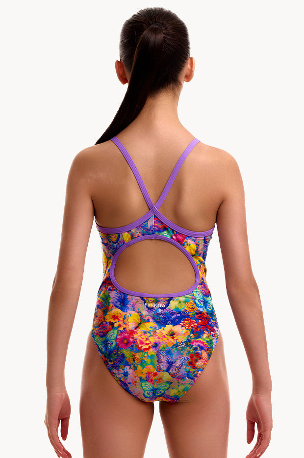 Girls Austin Flowers Diamond Back One Piece