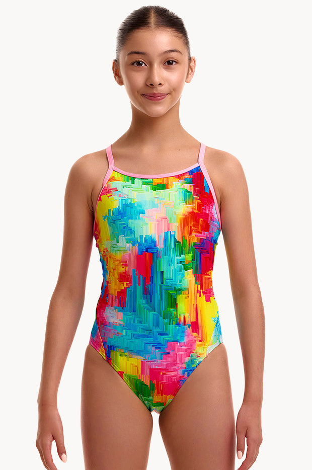 Girls Falling Colours Diamond Back One Piece