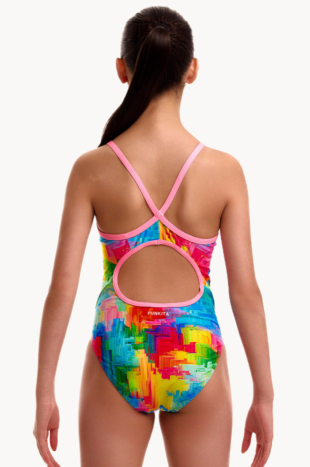 Girls Falling Colours Diamond Back One Piece