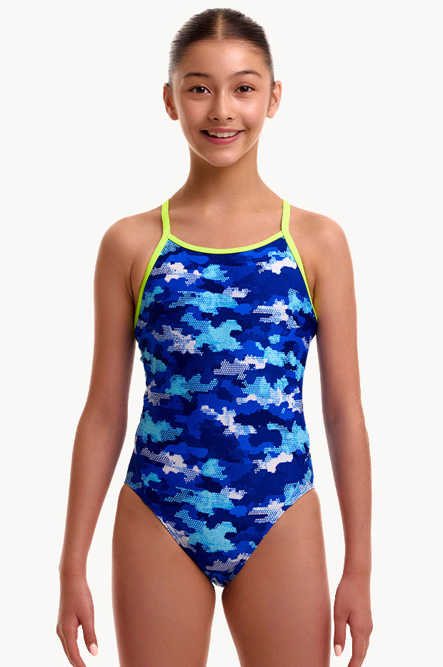 Girls Clean Marine Diamond Back One Piece