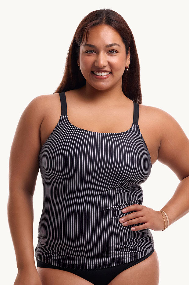Pin Stripe Scoop Neck Tankini Separate