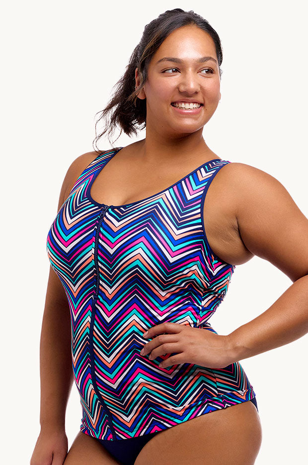 Point Out DD/E Cup Zip Front Tankini Separate