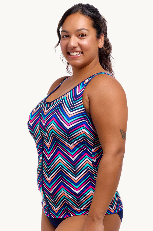 Point Out DD/E Cup Zip Front Tankini Separate