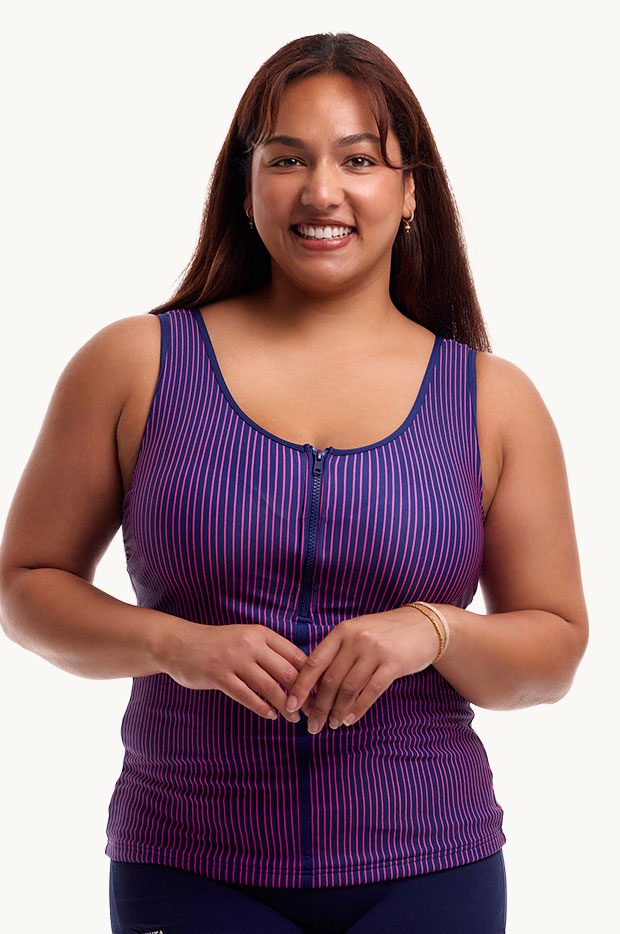 Peach Tea DD/E Cup Zip Front Tankini Separate