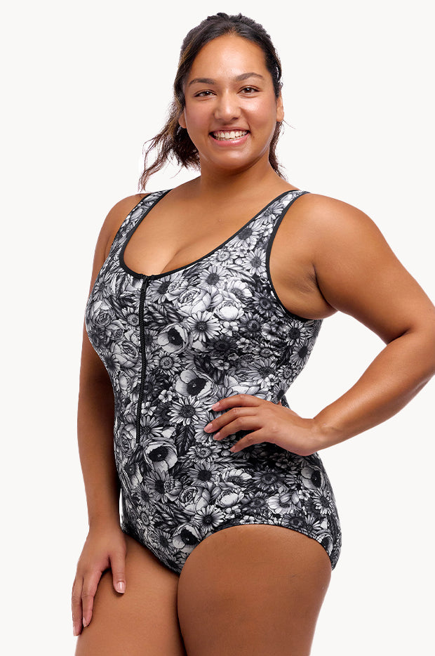 Nights Rose DD/E Cup Zip Front One Piece