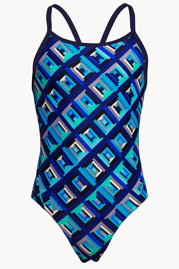 Funkita Girls Blue Bunkers Diamond Back One Piece Swimwear Galore AU