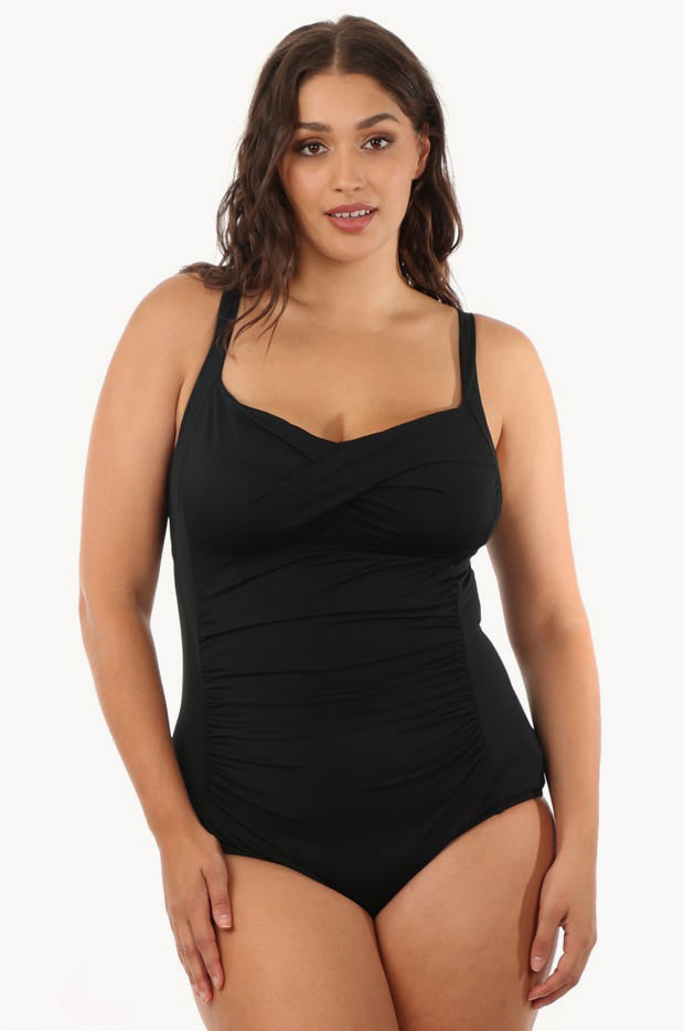 Black ruched one piece orders swimsuit