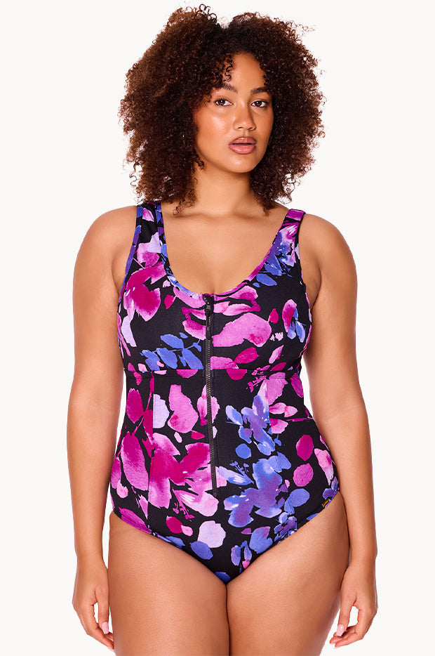 Paper Flowers Zip Front One Piece