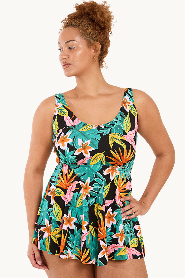 Painted Tropical Asymmetrical Hem Tankini Separate