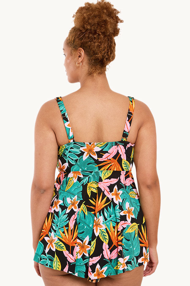 Painted Tropical Asymmetrical Hem Tankini Separate