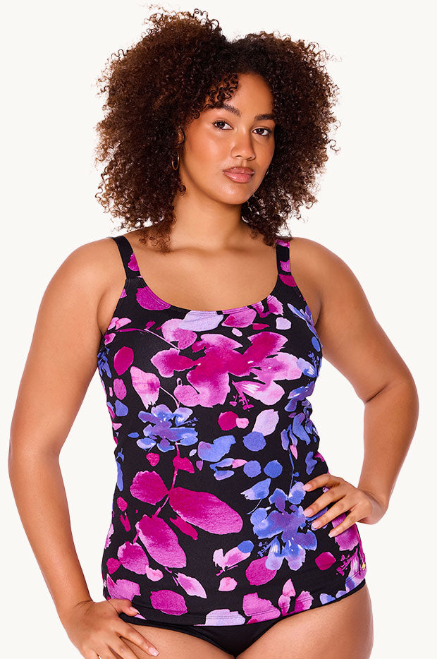 Paper Flowers Scoop Neck Tankini Separate