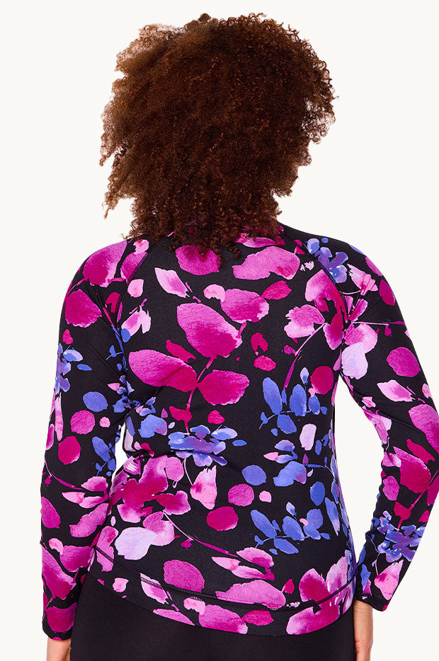 Genevieve - Paper Flowers Long Sleeve Suntop - Black/Purple | Swimwear ...