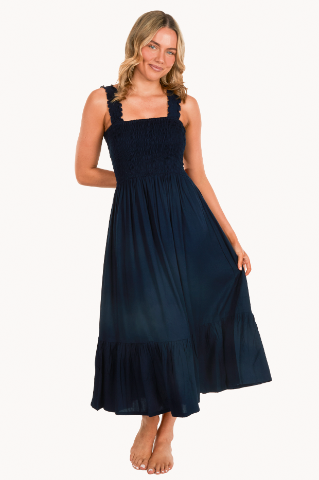 Plain Monaco Shirred Maxi Dress