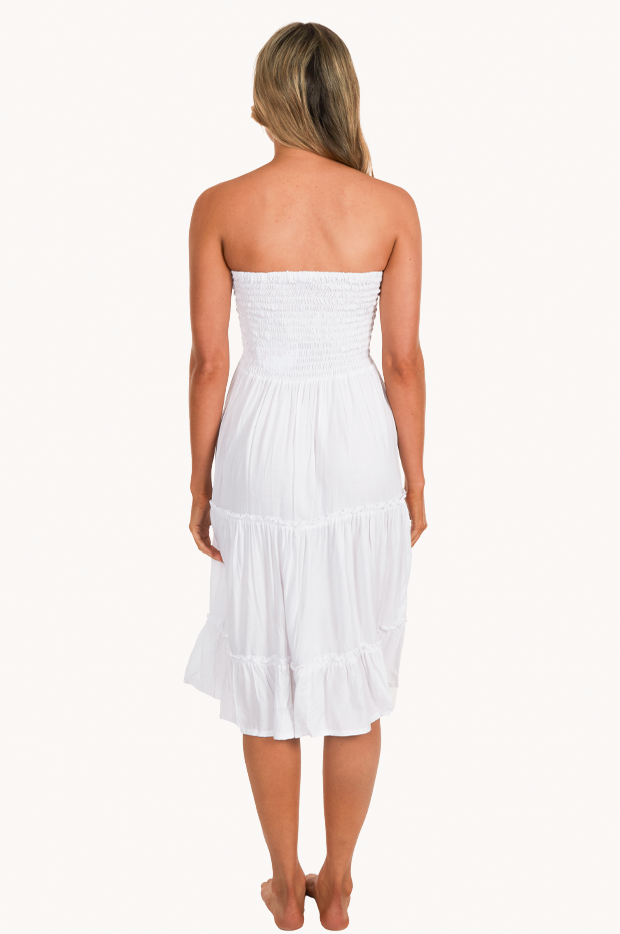 Go Girl - Plain Tiered Ruched Dress - White | Swimwear Galore AU