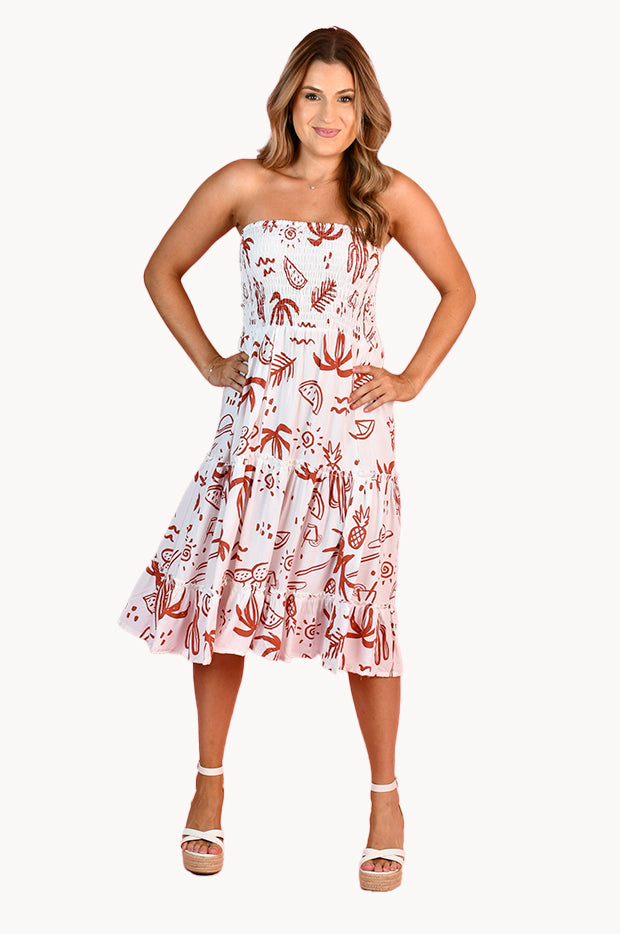 Go Girl - Tropical Fiesta Tiered Rouched Dress - Rust | Swimwear Galore AU