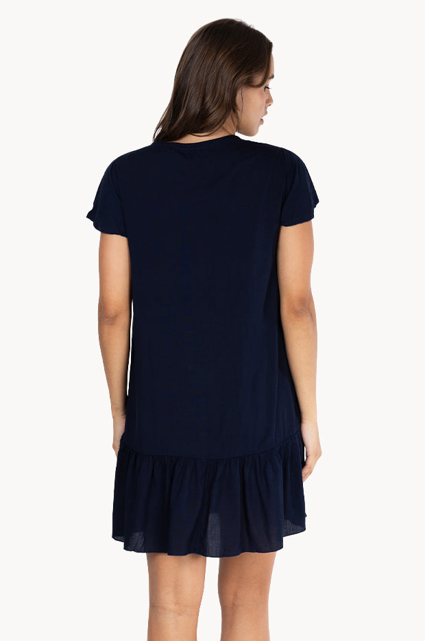Plain Cap Sleeve Button Dress