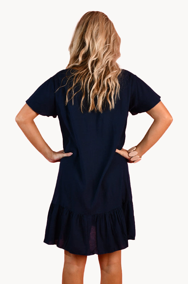 Plain Cap Sleeve Button Dress