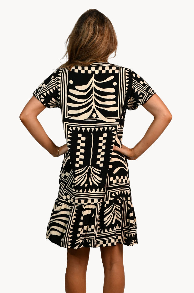 Tribal Artisan Cap Sleeve Button Dress