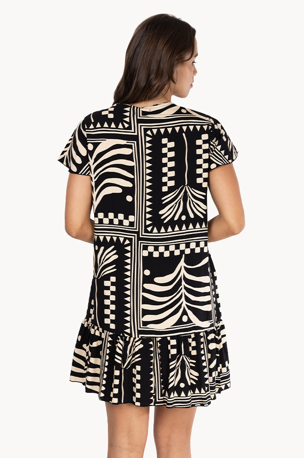 Tribal Artisan Cap Sleeve Button Dress