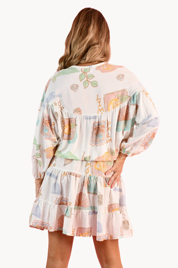 Zesty Postcard Juliet Bell Sleeve Dress
