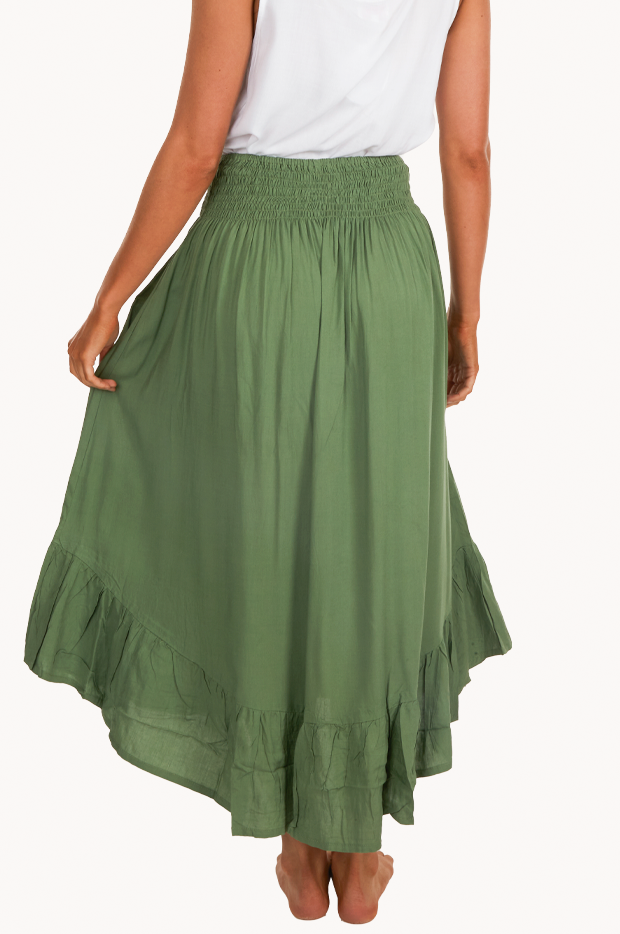 Plain Ruched Button Maxi Skirt