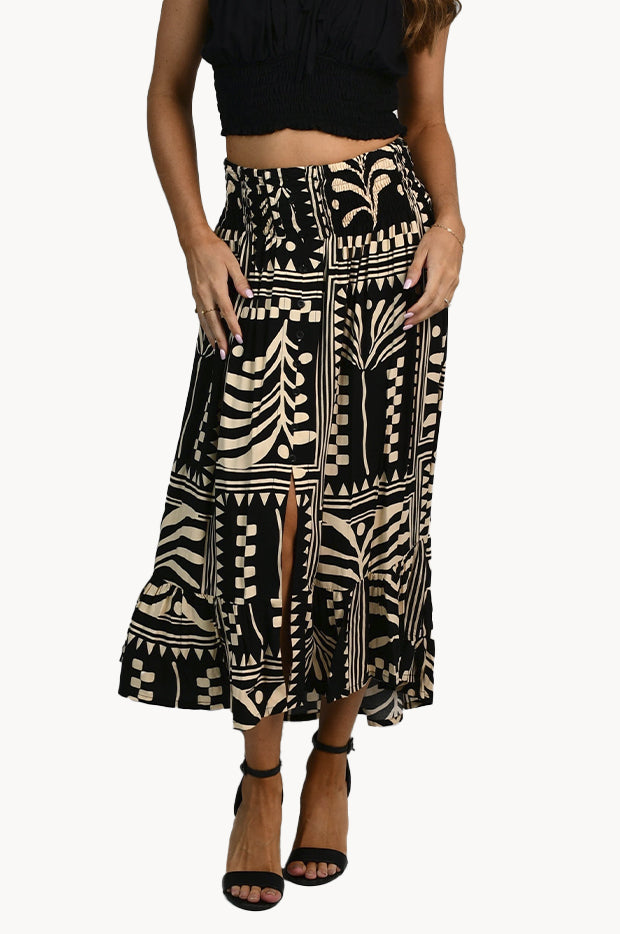Tribal Artisan Ruched Midi Skirt