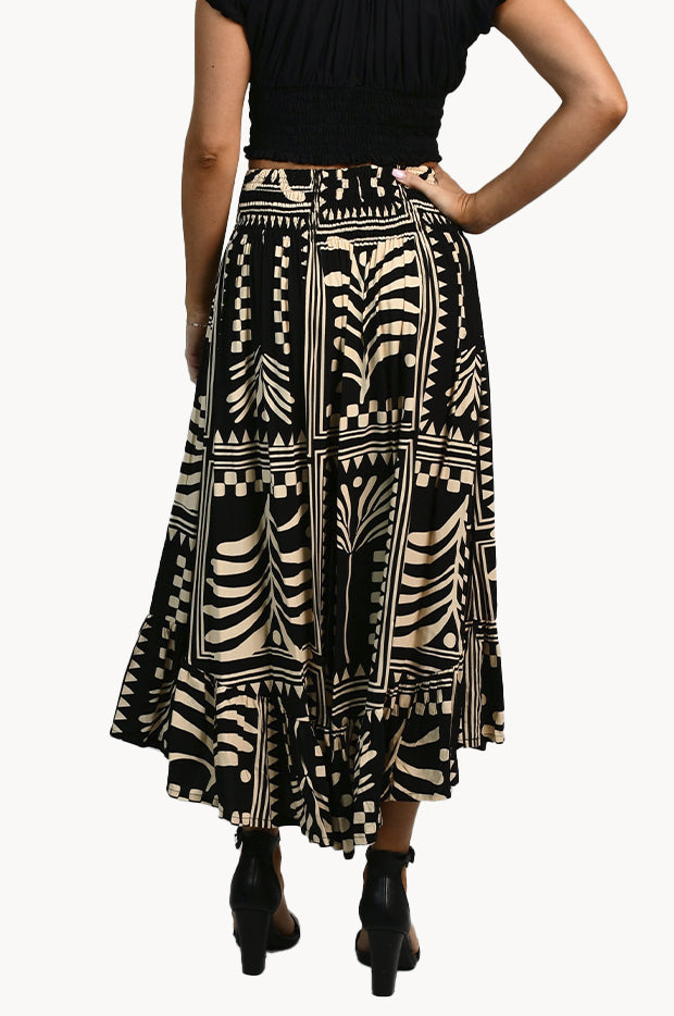 Tribal Artisan Ruched Midi Skirt