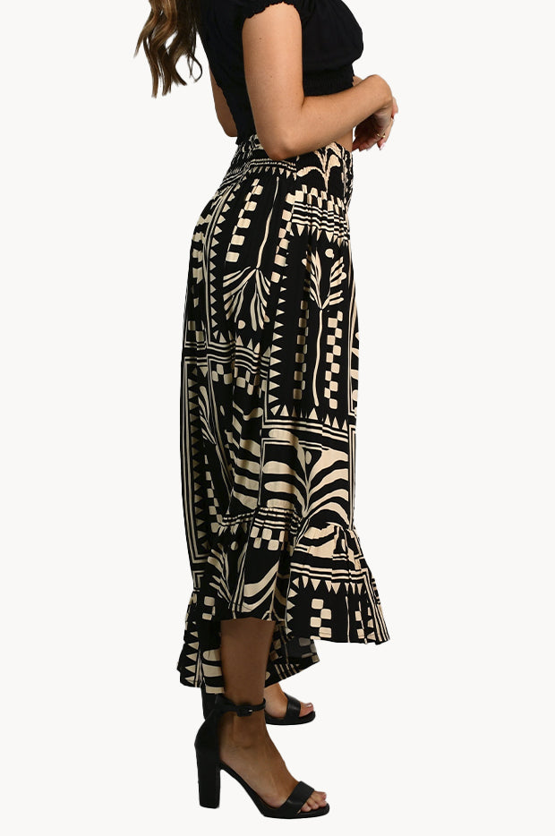 Tribal Artisan Ruched Midi Skirt
