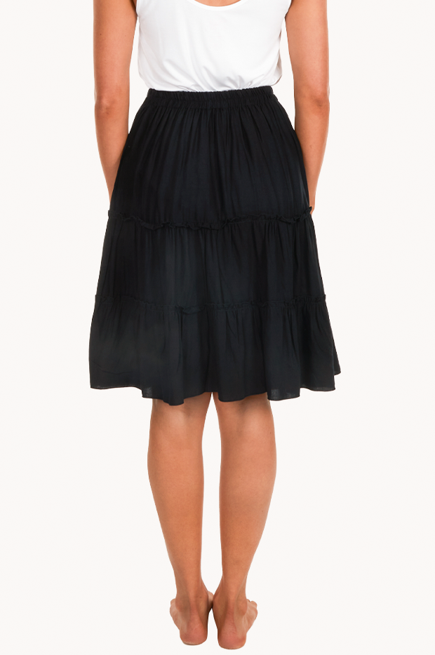 Go Girl - Plain Tiered Knee Length Skirt - Black | Swimwear Galore US