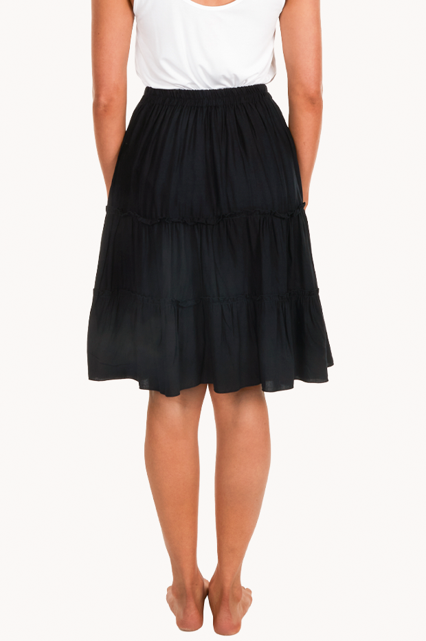 Plain Tiered Knee Length Skirt