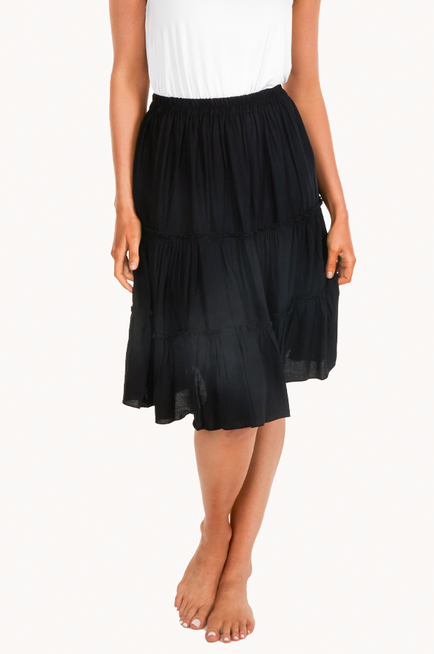 Plain Tiered Knee Length Skirt