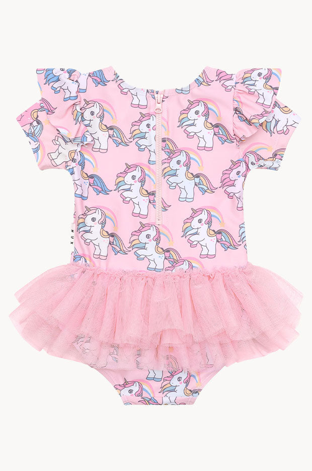 Girls Rainbow Unicorn Short Sleeve Sunsuit