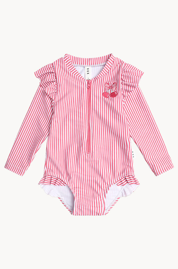 Girls Cherry Pie Stripe Frill Sunsuit