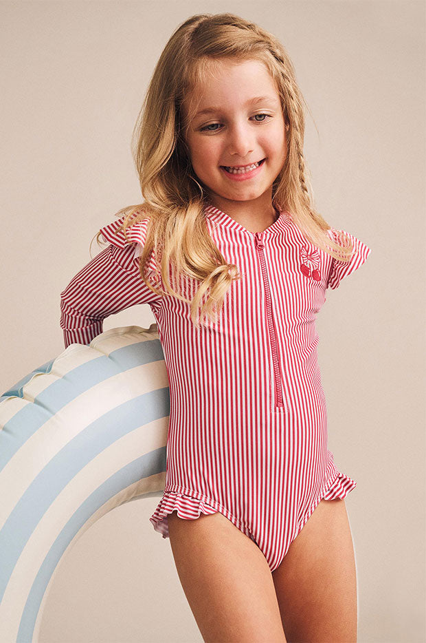 Girls Cherry Pie Stripe Frill Sunsuit