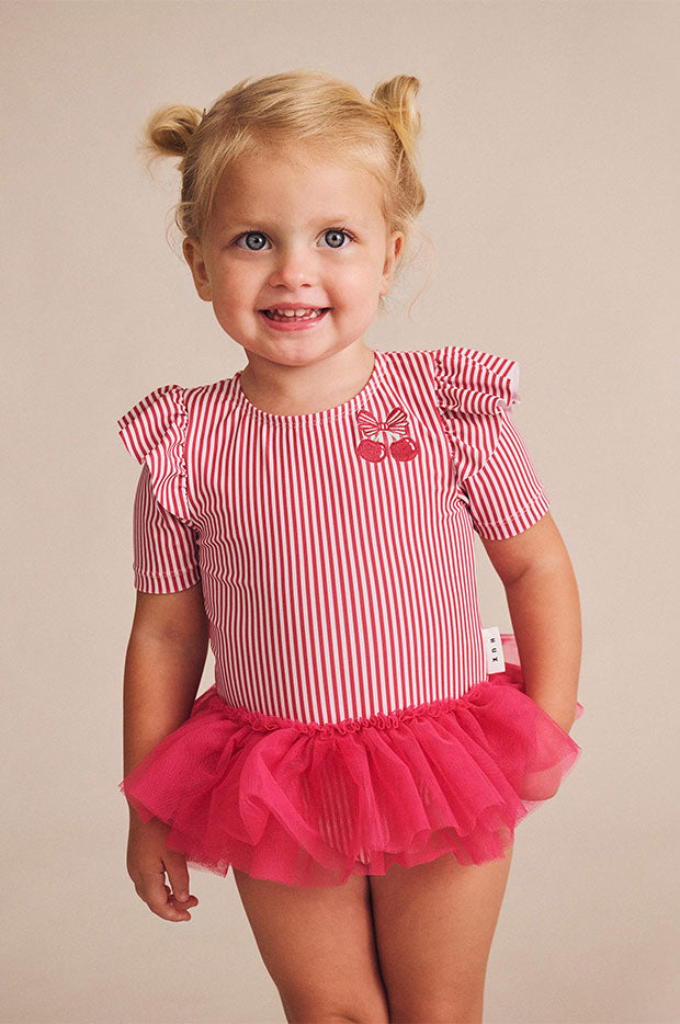 Girls Cherry Pie Stripe Ballerina Sunsuit