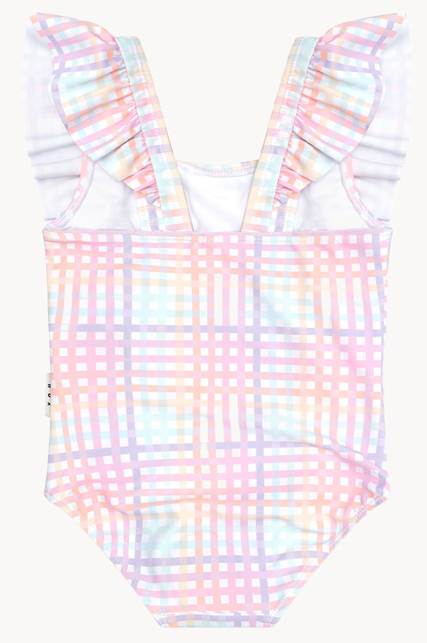 Girls Rainbow Check Frill One Piece