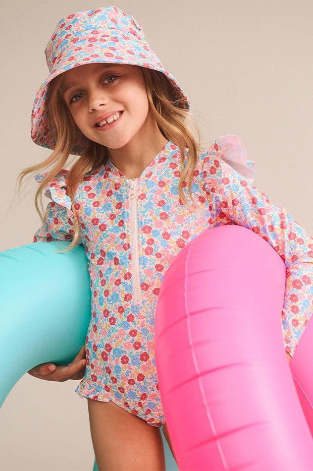 Girls Vintage Floral Swim Hat