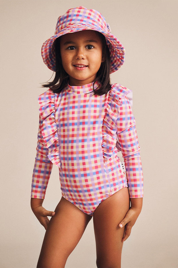 Girls Rainbow Check Swim Hat